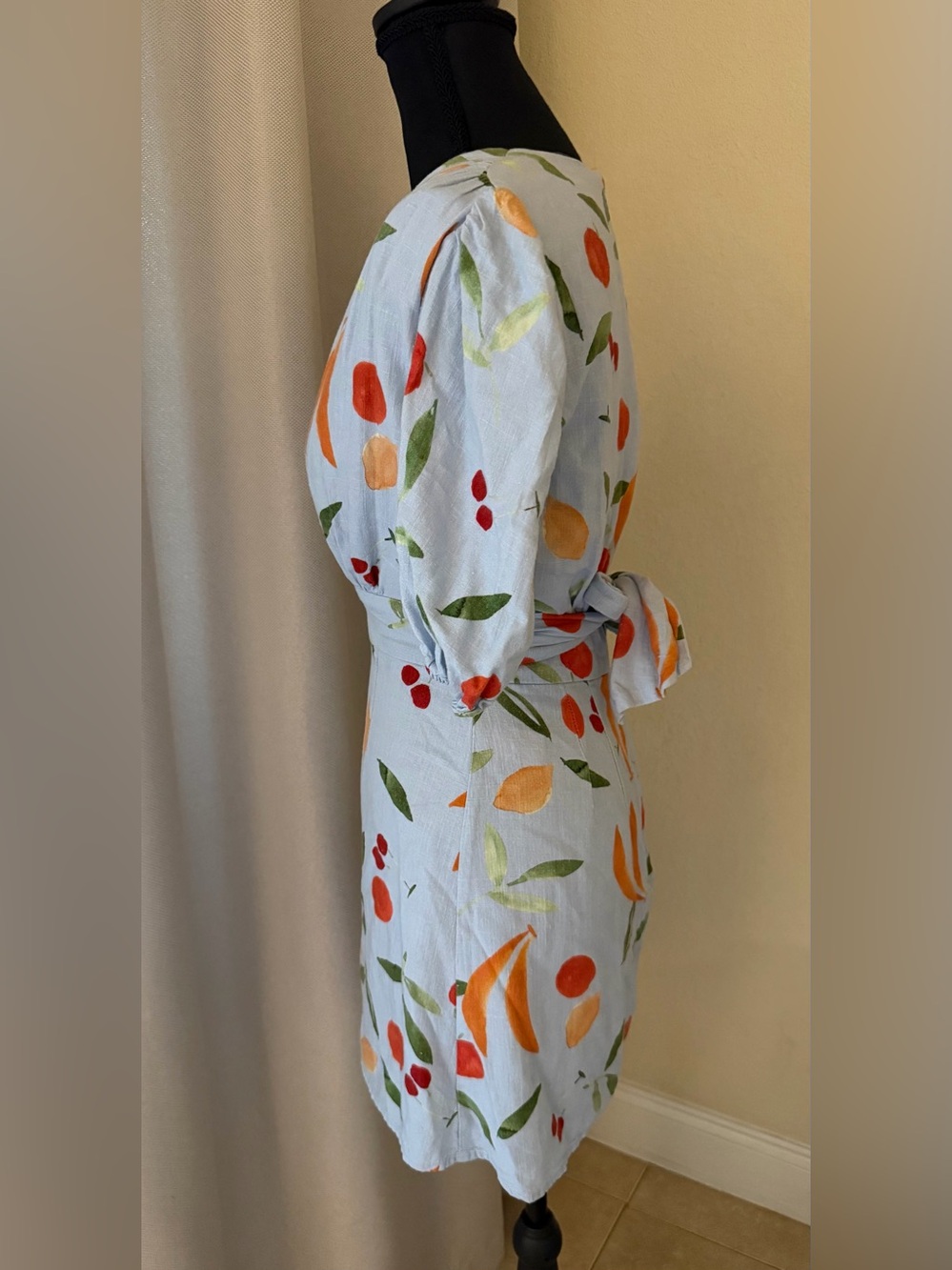 Finders Keepers Calypso Fruit Print Puff Sleeve Mini Dress Blue XS - Picture 6 of 10
